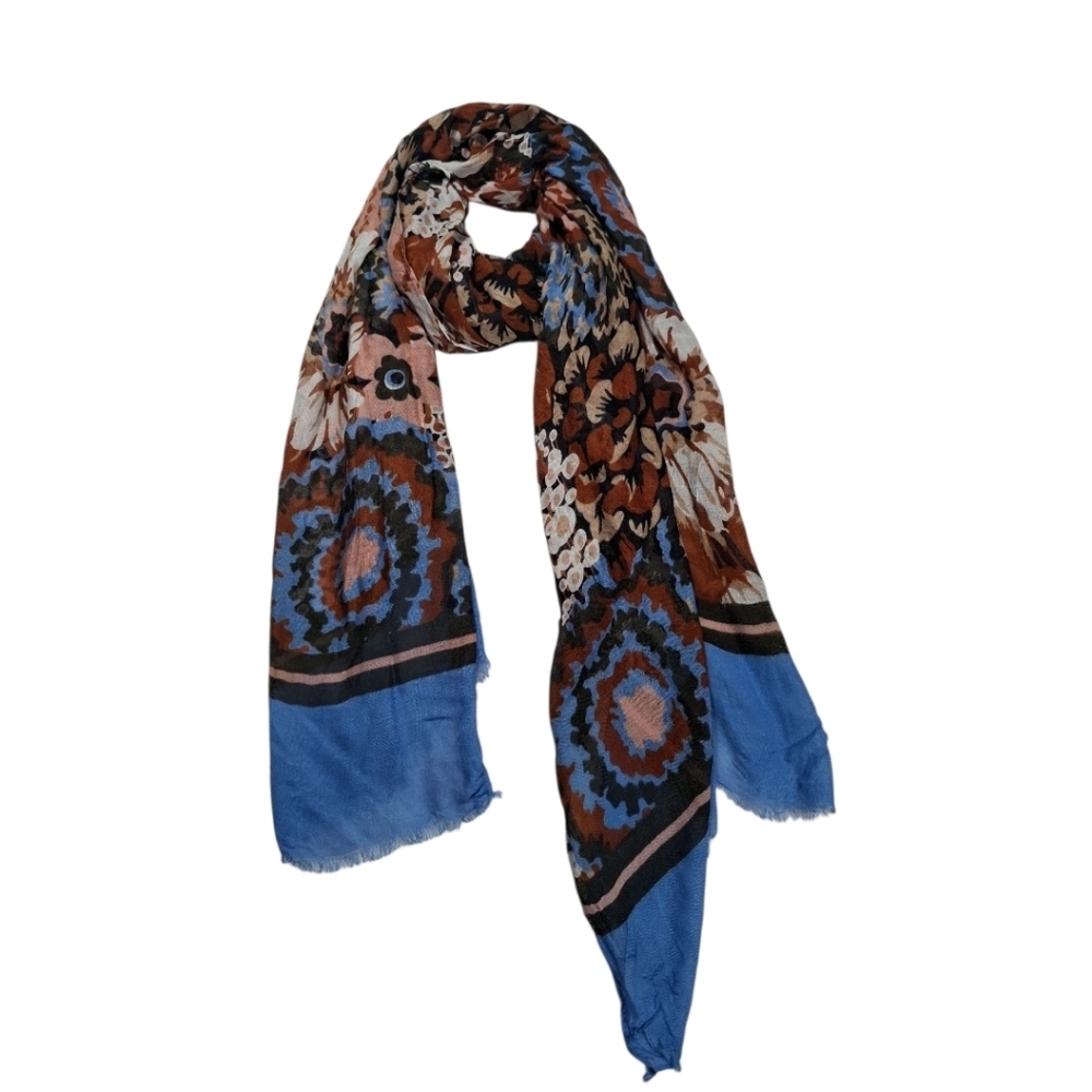 Vera Bradley Blue and Brown Floral Print Rayon Scarf/Wrap